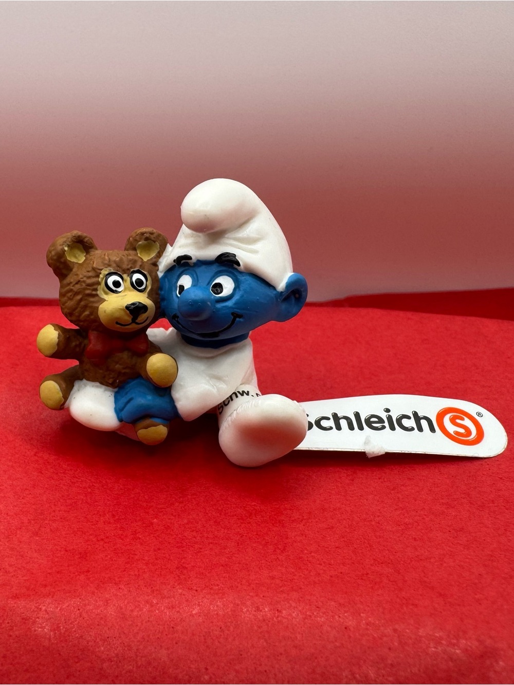 Vintage Schleich Baby Smurf with Teddy Bear PVC Figurine 20205 NWT